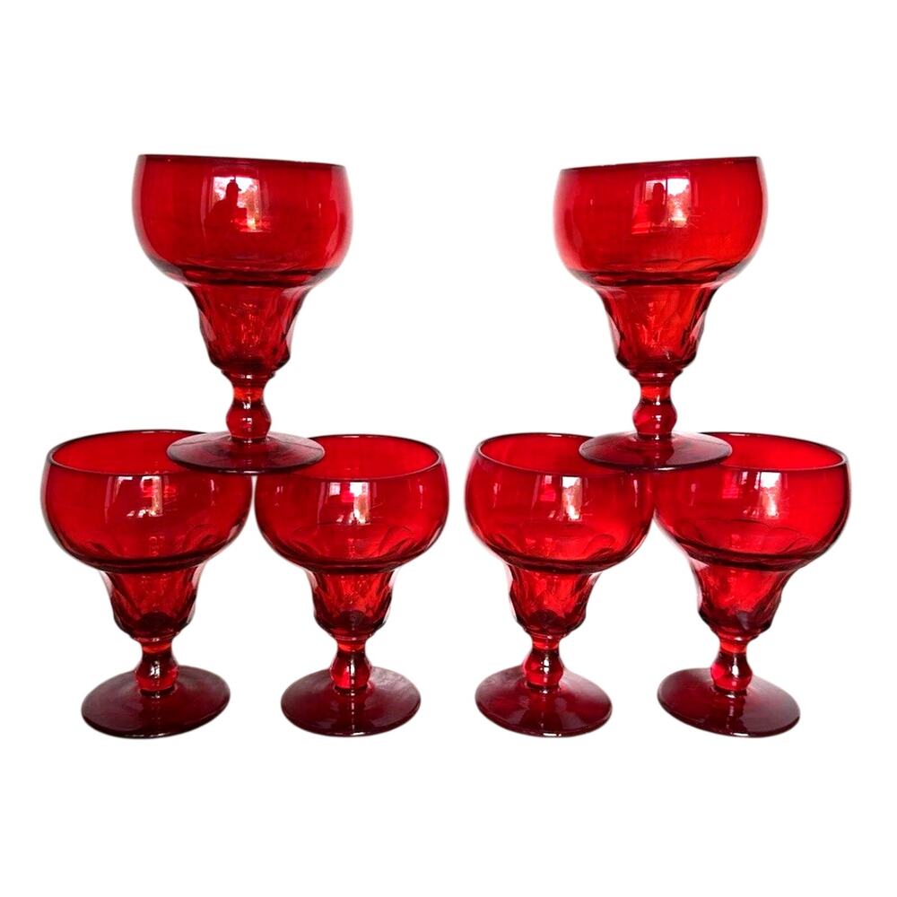 Set 6 Vintage 1930s Fenton Georgian Ruby Red Water Goblets 5.5" Depression Glass